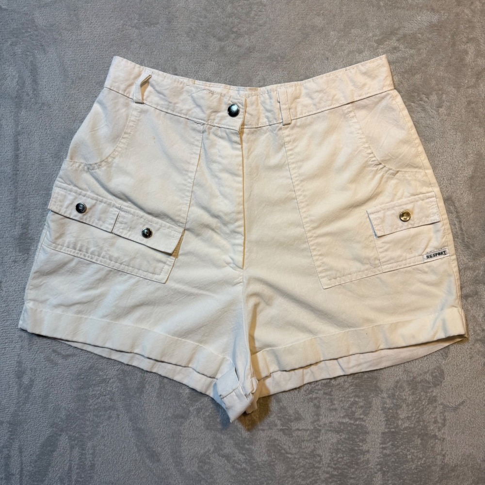 Vintage High Waisted Safari Shorts Cream Off White Utility Cargo 90s HG‎ Sport